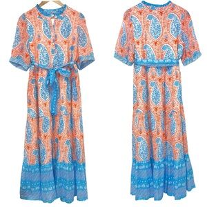 Crown and Ivy Mixed Media Paisley Floral Print Maxi Dress Size 10